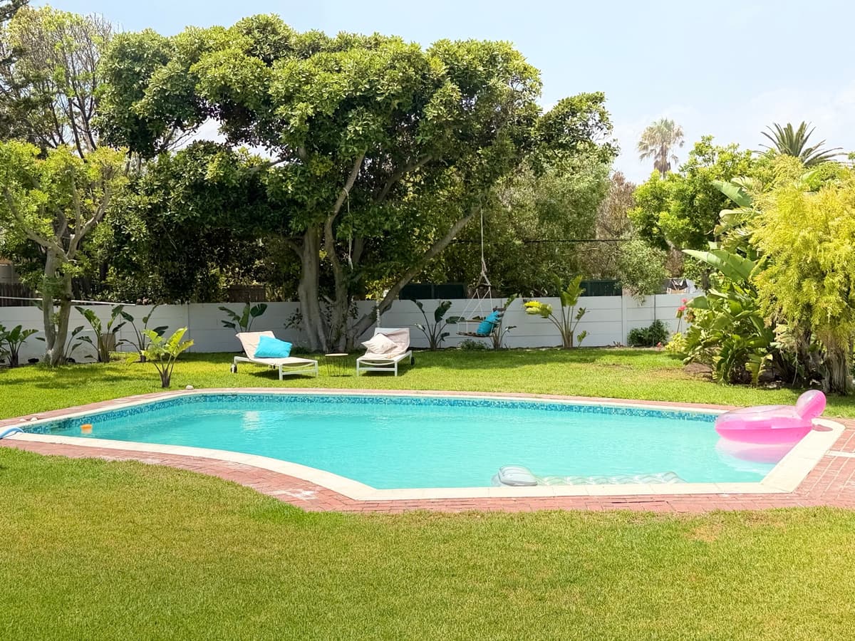 Pool with pink flamingo